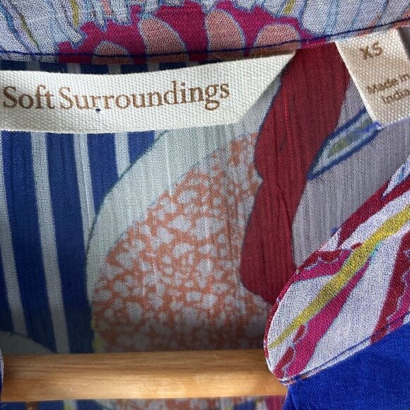 Soft Surroundings Tory Tunic Womens Sz XS Floral Stripes Sheer Boho Embroidered - Picture 10 of 11